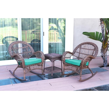 Jeco W00210-2-RCES032 Santa Maria Honey Rocker Wicker Chair Set, Turquoise Cushions - 3 Piece W00210_2-RCES032